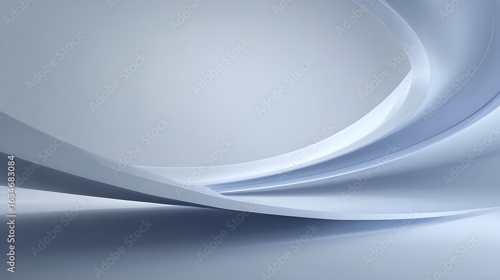 Poster Abstract Light Blue and White Smooth Curves Background with Subtle Shadows and Reflections