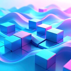 Obraz premium Abstract 3D cubes on a wavy surface