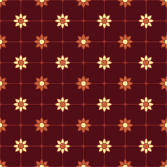 Decorative Floral Motif Geometric Grid Seamless Pattern Background Illustration