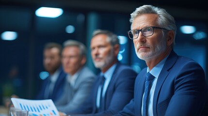 Business executives in a board room looking at the presentation