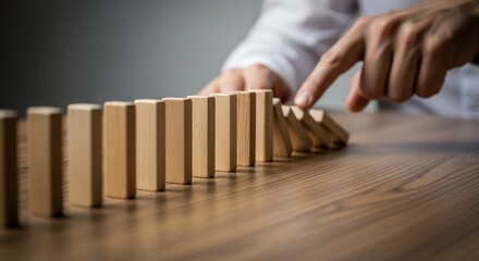 Domino Effect Concept Image  Risk Management Business Strategy Decision Making Cause and Effect Chain Reaction Planning Impact Consequences Stability Vulnerability