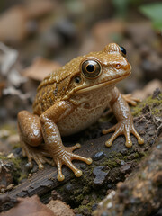 Obraz premium European tree frog (Hyla arborea) brown male in natural habitat - a strangely and atypically colored individual