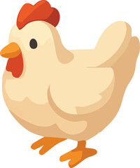A charming cartoon-style hen with cream-colored feathers, orange legs, and a red comb, illustrated on a clean white background.