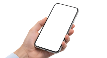 Hand holding a smartphone with blank screen    .ai generative, transparent background, white background. isolated on white background, png, jpeg, jpg.