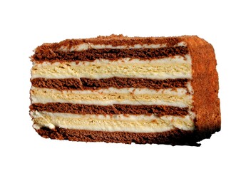 sweet piece of cake. layered sweet coffee piece of cake on a separate white background