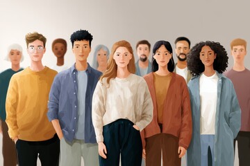 Obraz premium Diverse multicultural group of individuals standing together in a modern urban setting during a community event