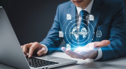 Global Procurement Process Management with Laptop  Business Strategy  Supply Chain Solutions for Efficient Purchasing and Cost Optimization