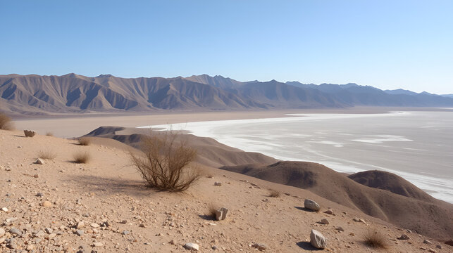 Salines mountains. halite deposins. Thin acacia vegetation. Volcanic origin Hormuz Island.