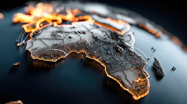 Close-up globe view of Africa, highlighted with fiery lines