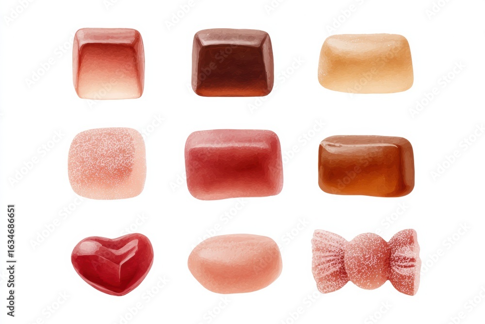 Poster a colorful assortment of candies in various shapes and shades, showcasing a delightful range of text