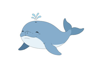 Fototapeta premium Cute cartoon whale spouting water on a white background