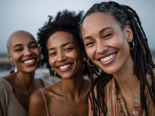 Friends of mixed ethnicities doing hair masks and laughing on rooftop 
