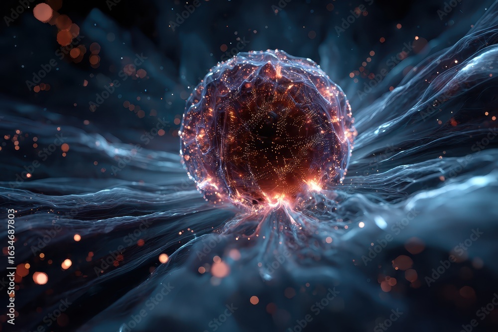 Aufkleber exploration of quantum realms through abstract vector illustration showcasing a dynamic energy spher