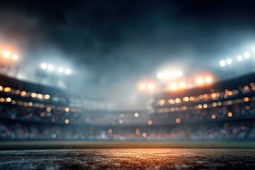 Blurry stadium at night with lights
