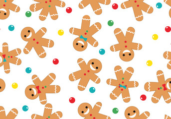 Charming gingerbread man cookie pattern with festive candy decorations