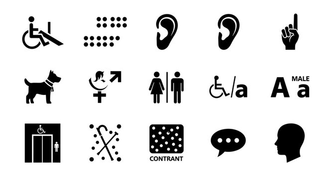 Accessibility icon set featuring universal symbols for inclusive design