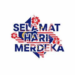Selamat Hari Merdeka Malaysia Vector Design with Flag and Hibiscus