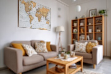 Cozy living room with map
