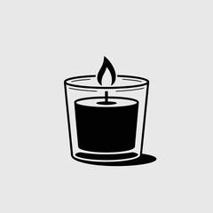 Minimalist Black Candle Icon in Glass Jar – Vector Illustration
