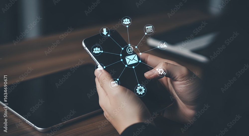Fototapete mobile communication network icons displayed on smartphone screen business technology connectivity a