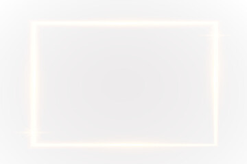 Golden glowing frame on light background. Shiny luminous border with elegant soft light effect.
