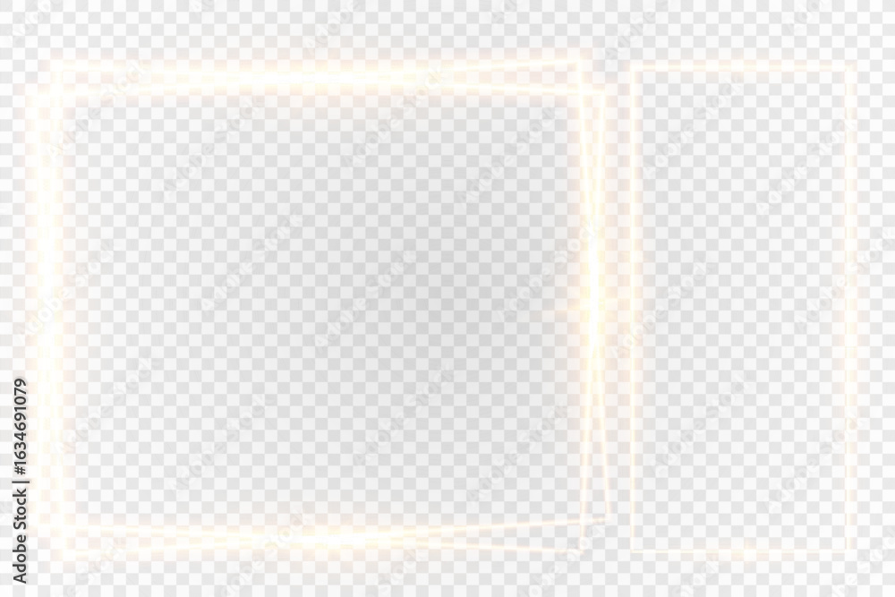 Poster golden glowing frame on light background. shiny luminous border with elegant soft light effect.