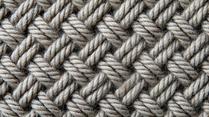 Thick yarn knit fabric with tight woven texture in neutral tones creating cozy feel