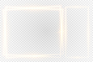 Golden glowing frame on light background. Shiny luminous border with elegant soft light effect.
