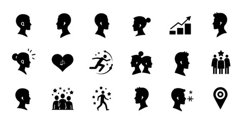 Silhouette Icon Set for business, Manager icon set., Finance Icon set, Business Growth And Development Icons, Diversity Belonging Icons