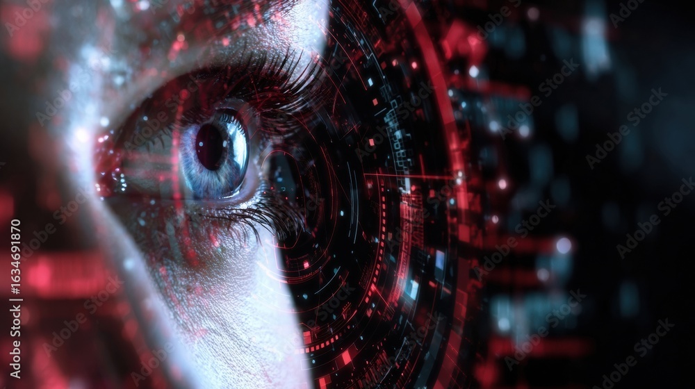 Aufkleber exploring digital visions with a close-up of an eye viewed through a futuristic augmented reality in