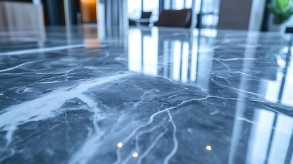 Polished gray and white marble flooring with glossy sheen.