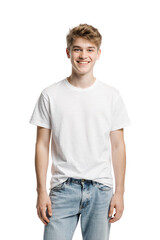 Obraz premium Teenage boy wearing white t-shirt and blue jeans, isolated on transparent background