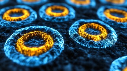 Close-up view of cells with vibrant colors.