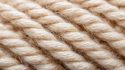 Soft beige yarn strands with fuzzy texture in close up macro view showing warmth and comfort