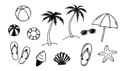 Hand Drawn Beach Elements Doodle Set