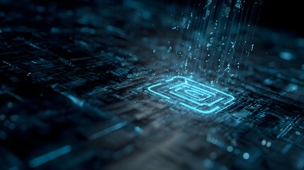 Luminous Blue CPU Core Processing a Torrent of Digital Binary Code.