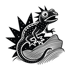 Naklejka premium Cartoon Lizard on Rock Silhouette