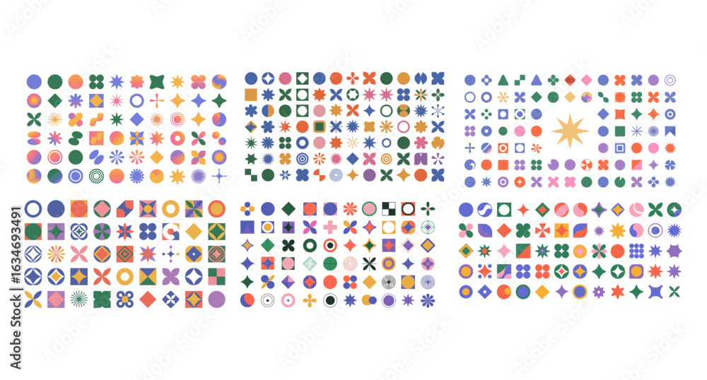 Poster modern scalable big abstract geometric set vector illustrations arranged in a grid-based layout, abs