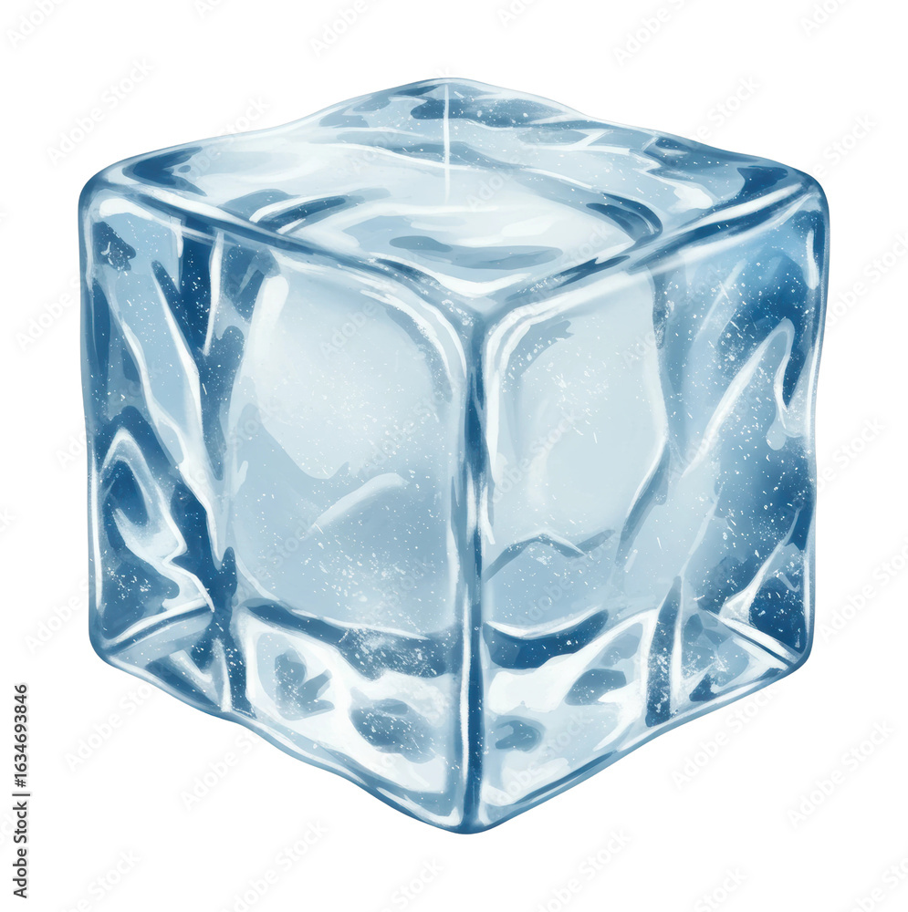 Poster detailed transparent ice cube with smooth edges and highlighted reflections. cut out png