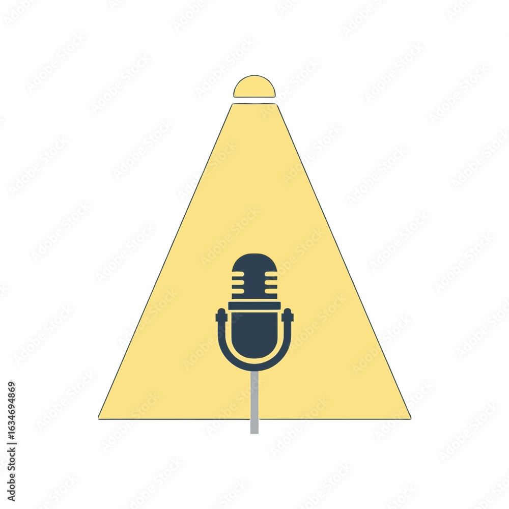 Poster microphone inside a yellow triangle shape with a circle above it.