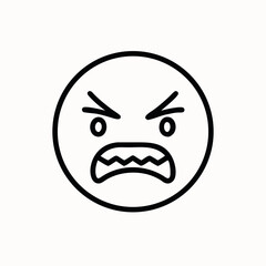 Angry face emoji line art  on white  background