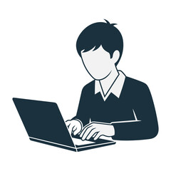 Person typing on a laptop computer illustration vector graphic.
