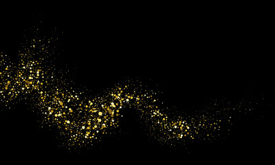 Gold glitter wave on black background