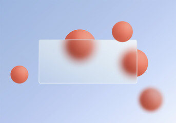 Glassmorphism banner with coral 3D spheres