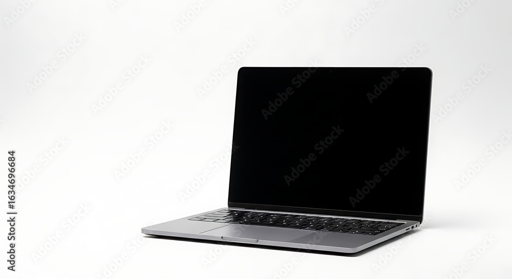 Aufkleber a laptop computer with a black screen sitting on a white surface in a minimalist studio setting ai g