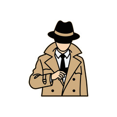Man in trench coat and hat adjusting his watch or cuff.