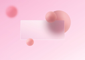 Glassmorphism banner with pink 3D spheres