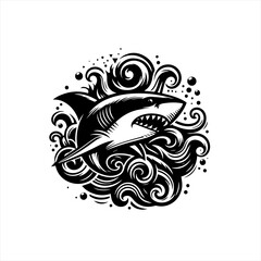 Shark in swirling waves