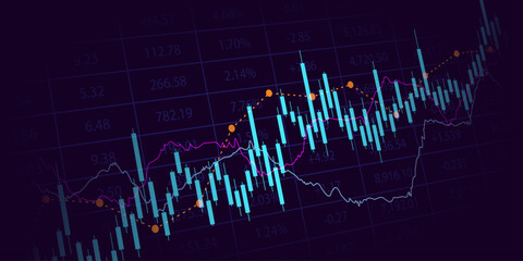 Obraz premium Technology financial graph with uptrend technology bar chart of stock market on blue color background