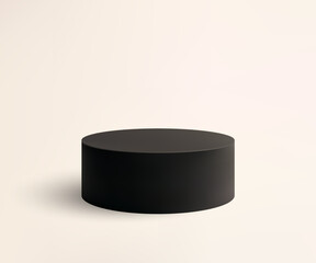 Black cylinder podium on light beige background